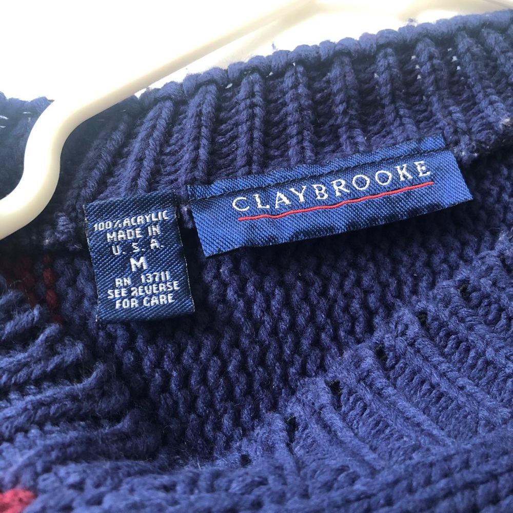 Vintage Oversized Knit Sweater (Blue + Red)
